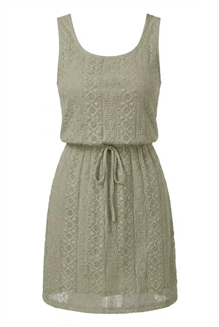 Avoria | Sage Green Eyelet Lace Dress with Adjustable Drawstring Waist