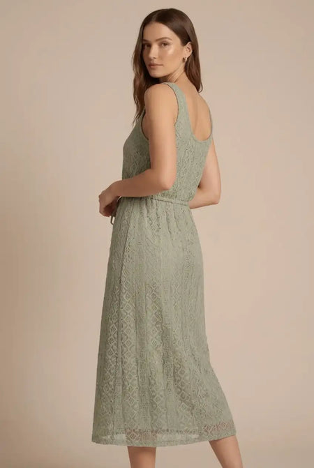 Avoria | Sage Green Eyelet Lace Dress with Adjustable Drawstring Waist