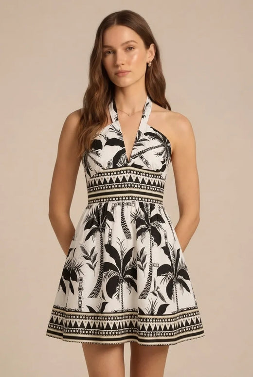 Avoria | Tropical Vacation Halter Dress for Women Summer Mini
